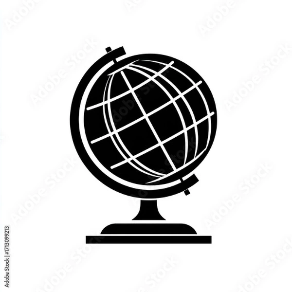 Fototapeta Simple black and white illustration of a terrestrial globe on a stand