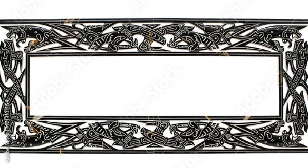 Fototapeta Intricate black and white decorative frame with tribal-inspired art and blank space for design
