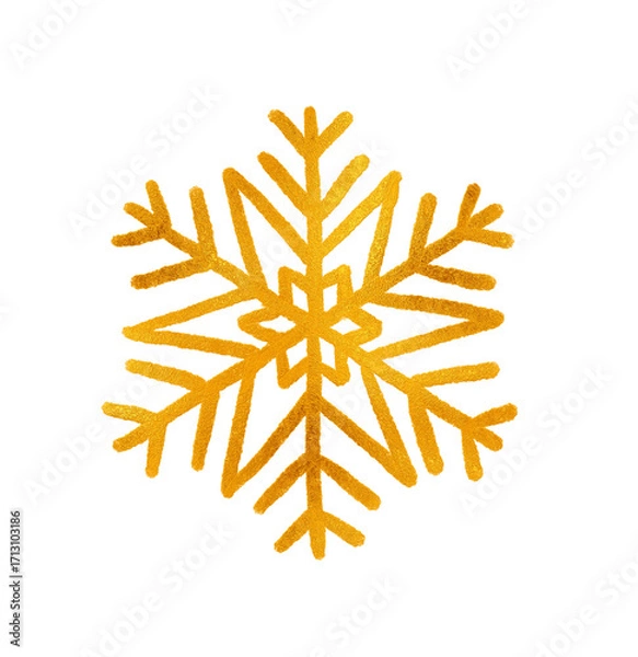 Fototapeta A snowflake painted by hand with gold metallic paint. A decorative snowflake made of gold foil.