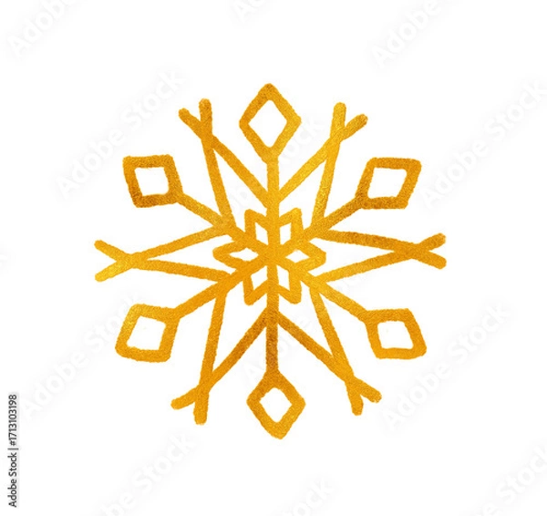 Fototapeta A snowflake painted by hand with gold metallic paint. A decorative snowflake made of gold foil.