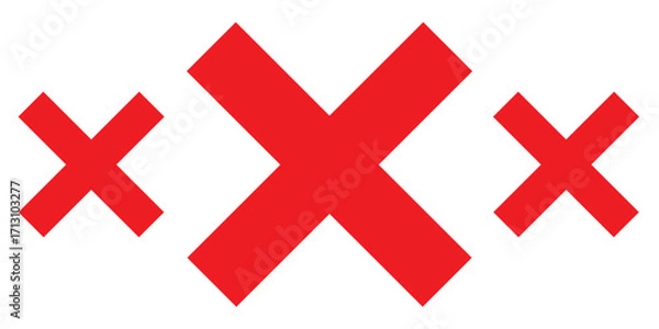 Fototapeta Red x icon. Bold red cross symbol on white background. Medical and emergency icon vector flat illustration design.