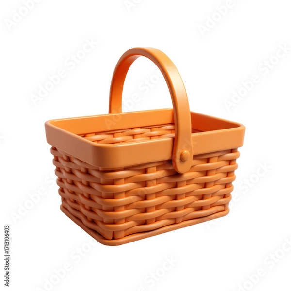 Fototapeta Straw Wicker Picnic Basket, isolated on transparent background