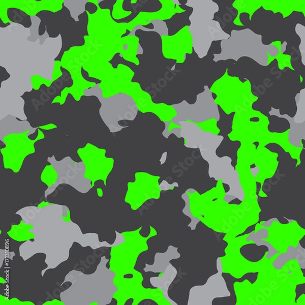 Fototapeta Neon green and gray UFO camouflage is a bright seamless pattern that can be used as a camo print for clothing and background and backdrop or computer wallpaper