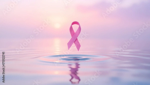 Obraz pink ribbon floating above a reflective surface of water