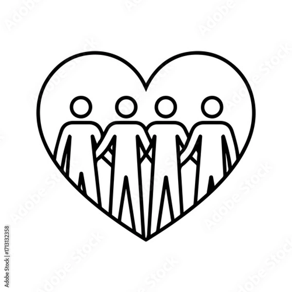 Fototapeta Show your support with this heart and people icon, representing community, teamwork, and togetherness for a heartfelt, positive message of unity and care