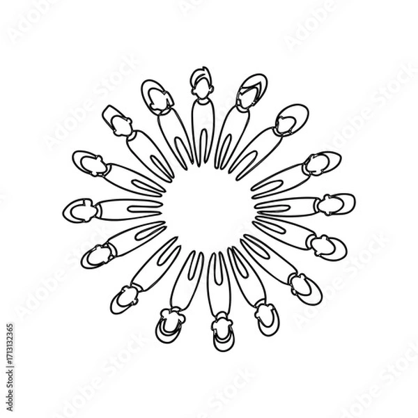Fototapeta Connected community of people forming a circle, unity and teamwork concept, social network graphic, representing diversity and collaboration, a scalable vector design