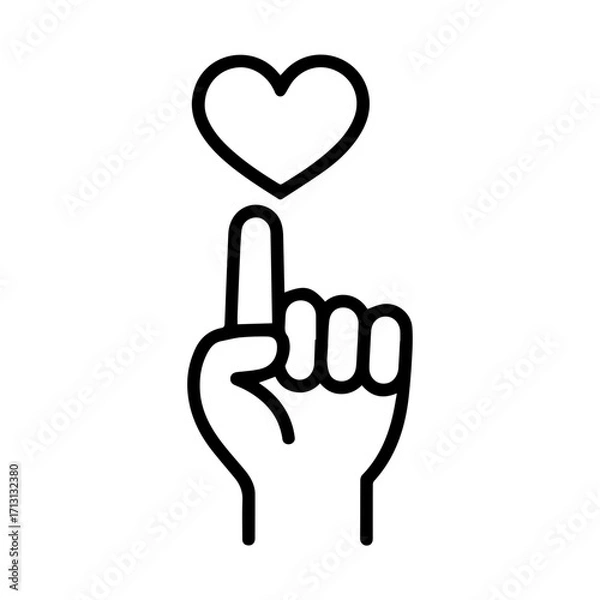Fototapeta Expressing love with a finger pointing to a heart shape for Valentine's Day, romantic gesture, kindness and connection icon, originally a scalable vector graphic
