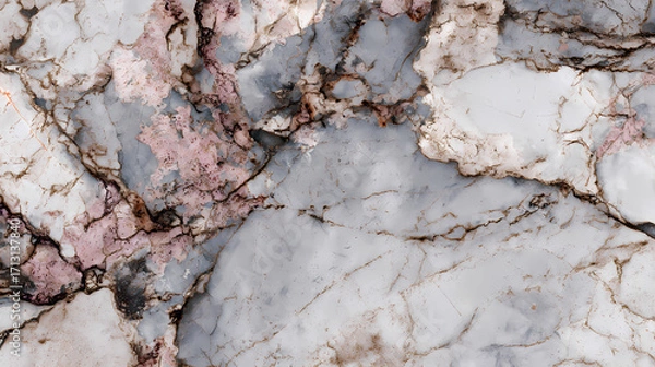 Fototapeta Grey, Pink, and White Marble Stone Texture with Gold Veins Abstract Design