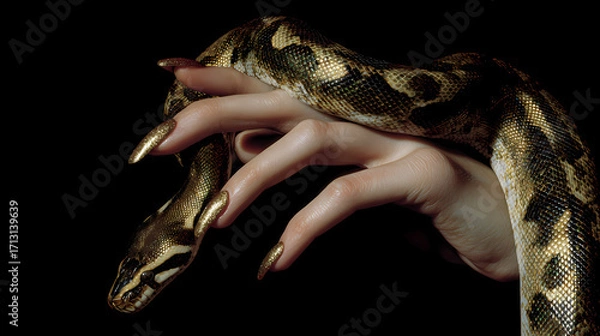 Obraz Golden touch Woman's hand adorned with a snake and golden nails