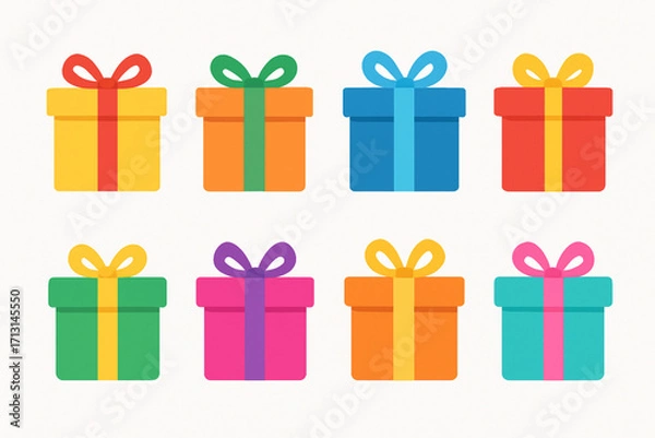 Fototapeta Colorful gift box icons and wrapped packages in modern vector style