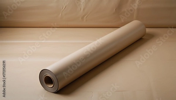 Fototapeta Blank roll of wrapping paper, lying flat with no print or cut lines on surface