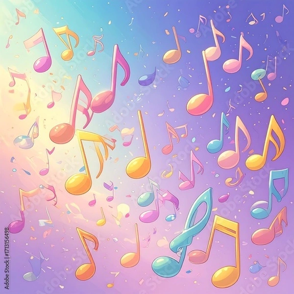 Obraz Pastel music notes rain on a soft gradient background