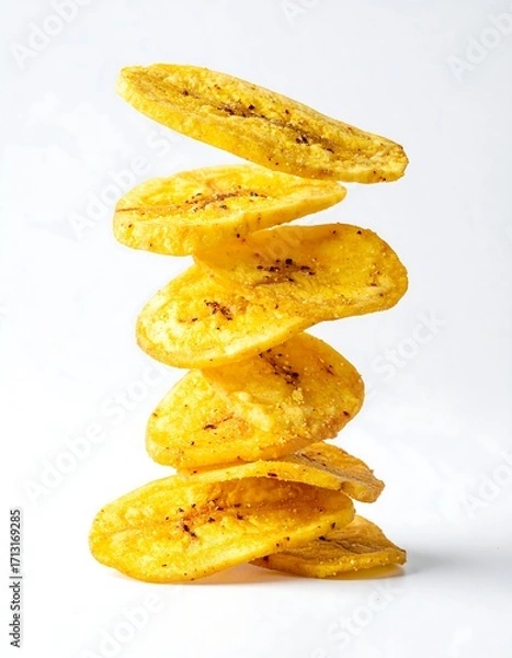 Fototapeta Stack of flying banana chips