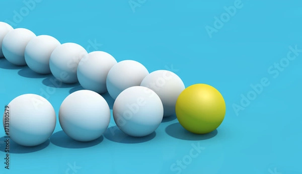 Obraz Leadership Business Abstract Concept. Yellow sphere leader is leading a group of white spheres.