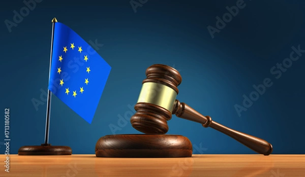 Fototapeta European Union Law Justice And Legal System EU Flag Judge Gavel