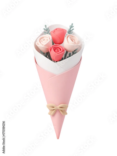 Fototapeta Soft pink and coral rose bouquet wrapped in pastel paper with decorative bow, perfect for romantic occasions and celebrations
