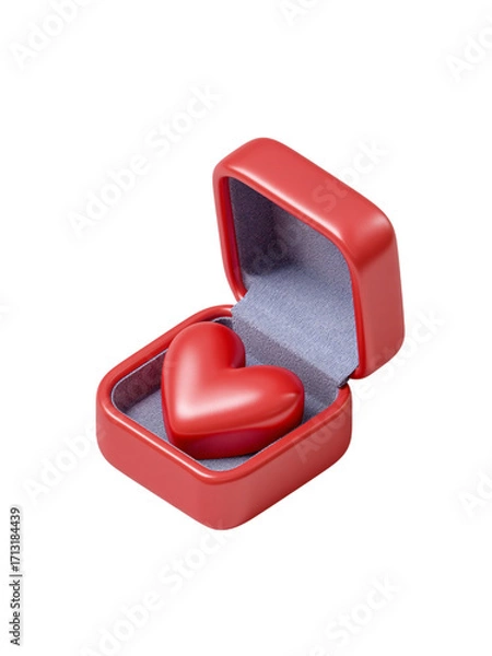 Fototapeta Red heart shape in romantic gift box with soft fabric interior, symbolizing love and affection for special occasions like Valentine Day