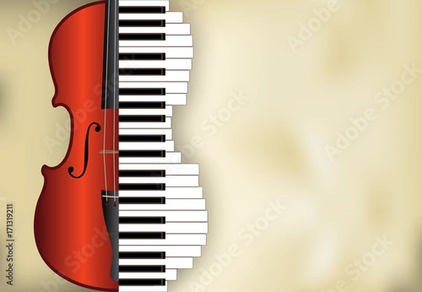 Fototapeta abstract music background from violin and piano keys with place for text, vector illustration.