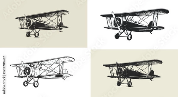 Fototapeta Classic Vintage Biplane Aircraft Sketches