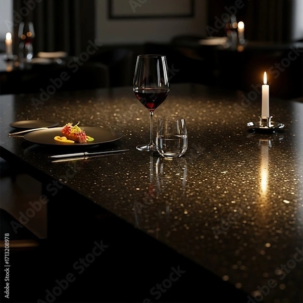 Fototapeta An intimate culinary evening with red wine by candlelight in a sophisticated setting