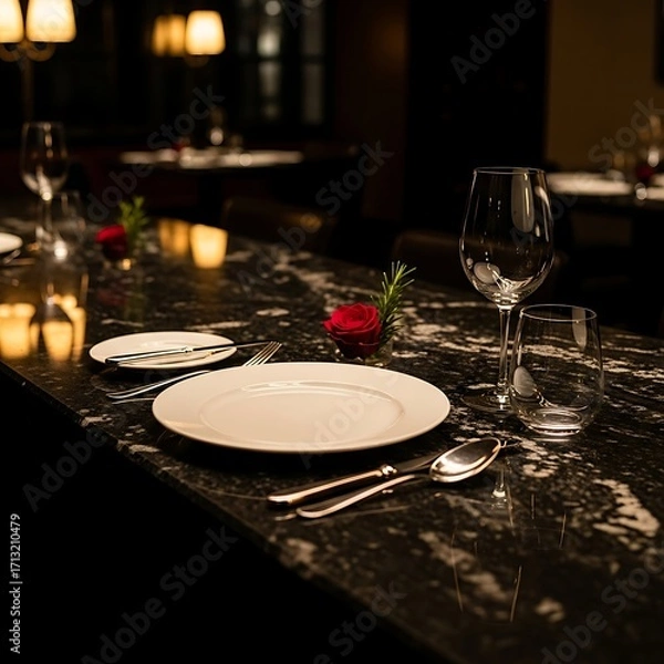Fototapeta Elegant Restaurant Table Setting with Red Rose
