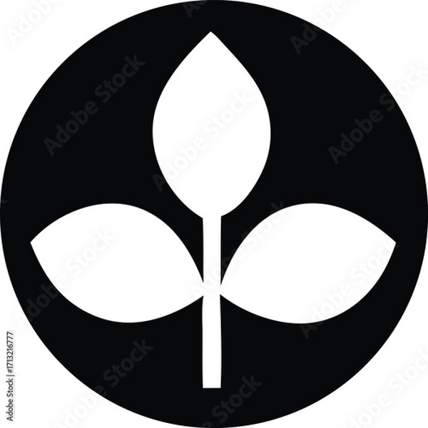 Fototapeta Minimalist black and white logo featuring a stylized plant with three leaves inside a circle for natural branding