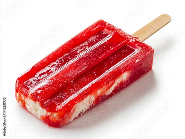 Obraz Red Popsicle with Cream Filling on White Background