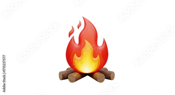 Fototapeta Stylized Campfire Illustration, 3D Render of Flames and Logs, Burning Ember Icon for Website, App, and Graphic Design Projects
