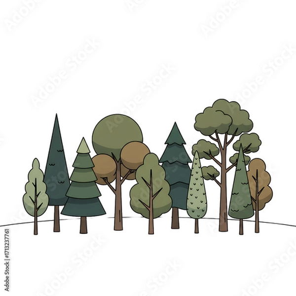 Fototapeta Stylized illustration of various trees in a minimalist setting