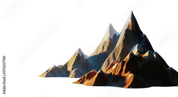 Fototapeta Stylized Mountain Range, Low Poly 3D Render, Peaks, Sunrise, Nature Background, Abstract Landscape Illustration