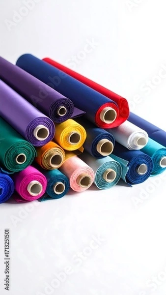 Fototapeta Rolled fabric swatches in various vibrant colors