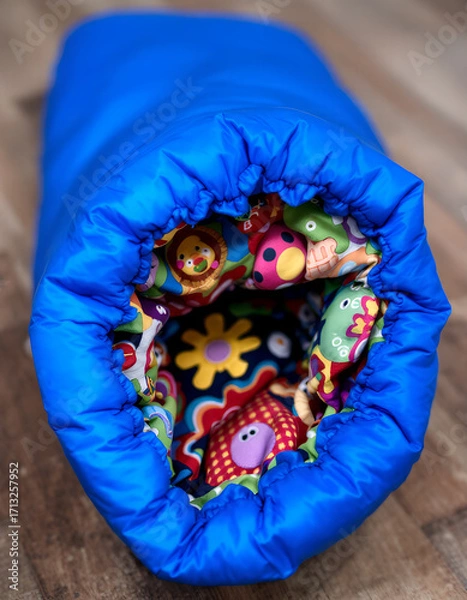 Fototapeta Colorful Child's Sleeping Bag with Fun Print Interior