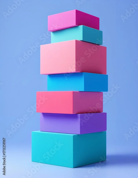 Fototapeta Stack of Colorful Pastel Cubes on Blue Background