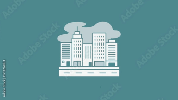 Fototapeta Minimalist skyline illustration featuring city buildings and a road in a modern style