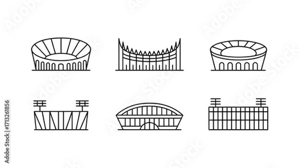 Fototapeta Minimalist vector illustration of diverse stadium designs for sports and events