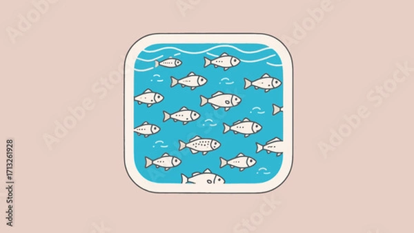 Fototapeta Playful fish swimming in a blue sea illustration with a simple and cute design style