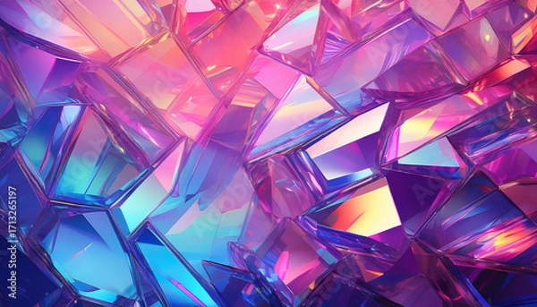 Fototapeta Abstract Geometric Crystal Facets with Vibrant Pink Purple and Blue Light Reflections Keywords: abstract, crystal