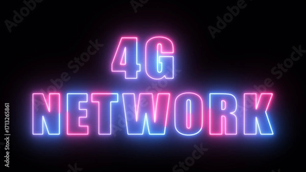 Obraz Neon glowing 4G network text on black background technology illustration