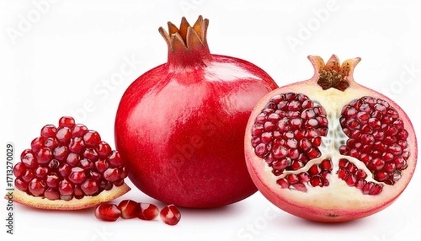 Obraz Pomegranate Composition Whole And Cut Isolated On Transparent Background Fruit Food Graphic Pomegranate Fresh Produce Healthy Eating