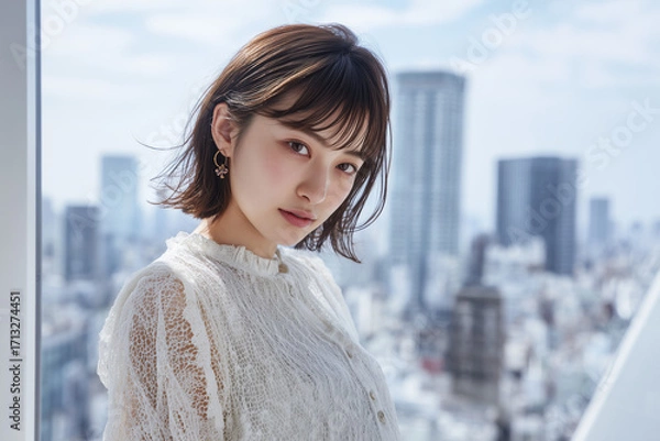 Obraz おしゃれなファッション広告の様な日本人女性のポートレート