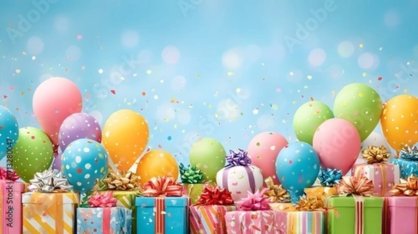 Obraz Holiday Balloons and Gifts Background
