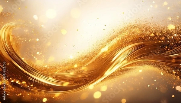 Fototapeta A Swirling Golden Flame With Sparkling Particles Against A Light Background