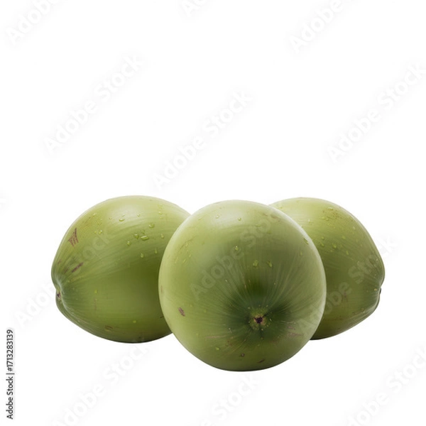 Fototapeta Three Green Young Coconuts on Transparent Background