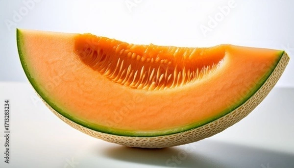 Fototapeta Juicy Cantaloupe Slice With Sweet Aroma And Enticing Texture In A Well Lit White Setting Food Styling Shot