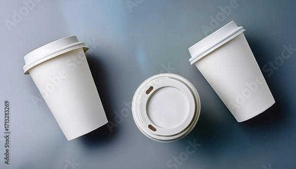 Fototapeta Minimalistic White Paper Coffee Cups On A Modern Background