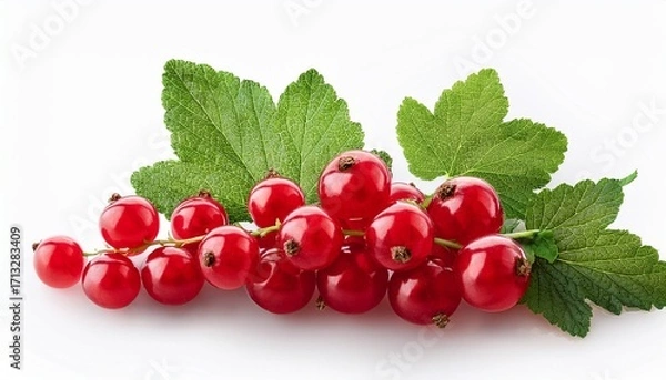 Fototapeta Fresh Red Currants With Green Leaves On A White Background