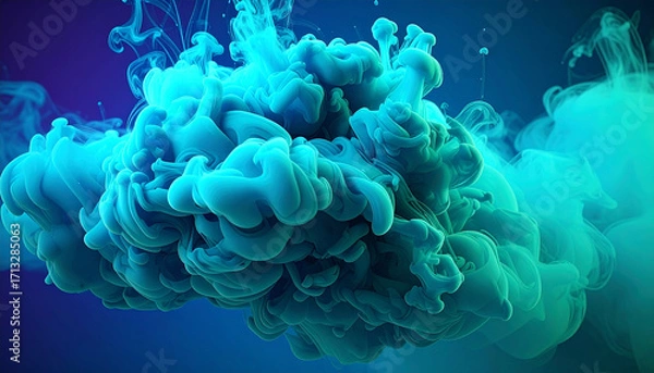 Fototapeta Abstract Teal Smoke Explosion with Deep Blue and Green Tones background bright