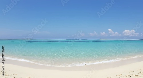 Obraz Serene Turquoise Waters Tranquil Beach Scene with CrystalClear Shallow Ocean and White Sand.