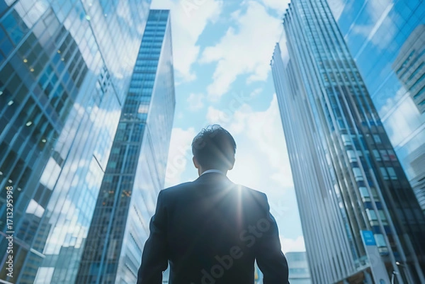 Fototapeta 未来を見据える日本人男性ビジネスパーソン