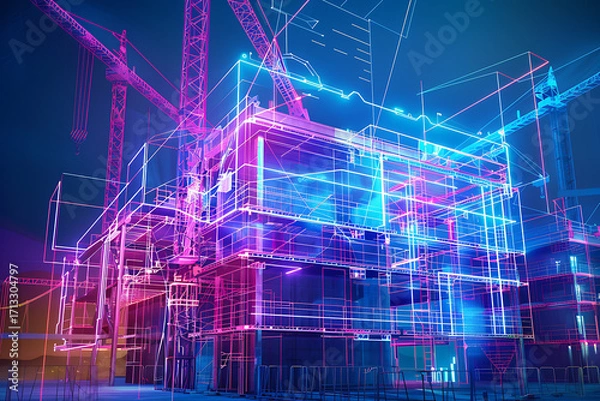 Fototapeta 近未来的な建設現場のモダン建築構造（無人・整然）